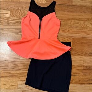 Charlotte Russe Neon Pink and Black Mesh Top Mini Skirt Set